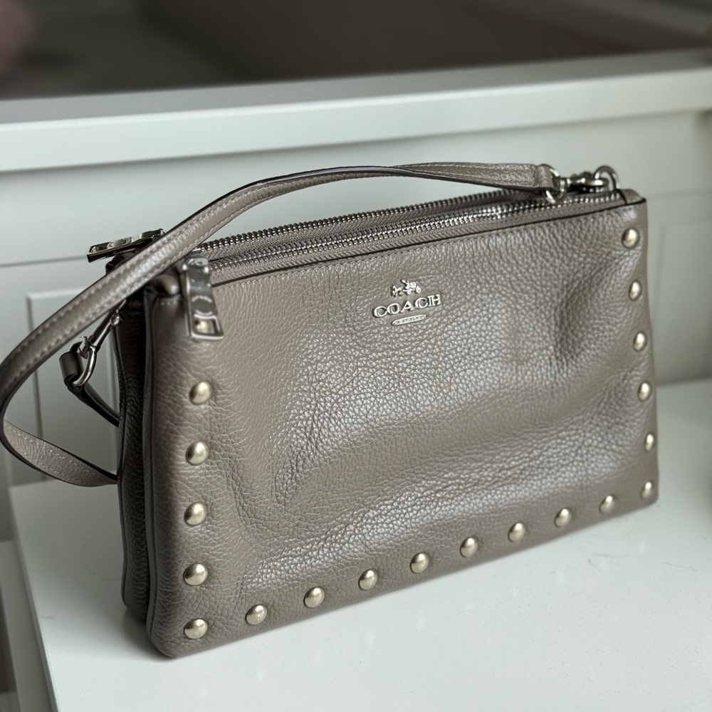 Coach Gray Studded Leather Bag